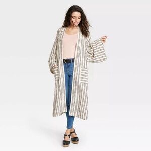 Coastal Universal Thread Striped Duster Cardigan Kimono Boho Chic OS Minimalist